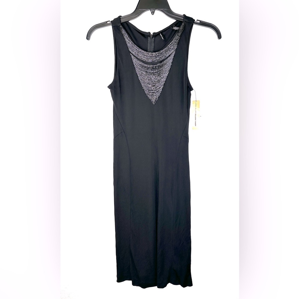Ellen Tracy Women Size 4 Black Rayon Stretch Midi Dress Beads NWT MSRP 498